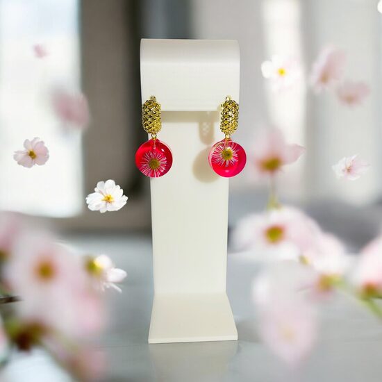 Rozā auskari ar ziediem