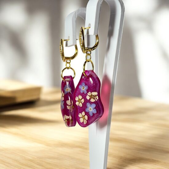 Rozā auskari ar ziediņiem